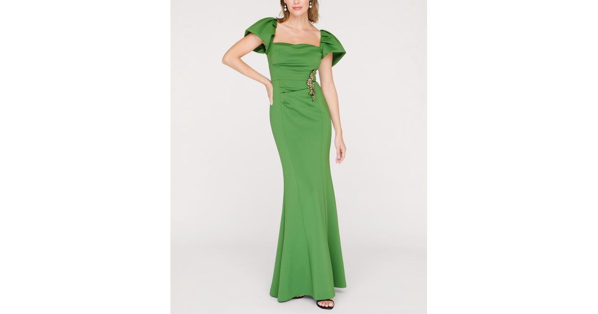 Green Collection JS Collections Scotlyn Flutter-sleeve Square Neck Mermaid Gown in Green ...