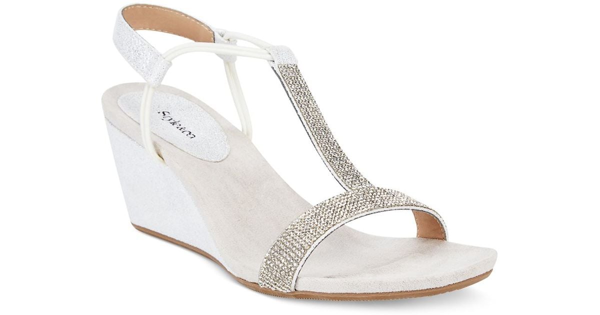 Style & co. Style&co. Mulan 2 Embellished Evening Wedge Sandals, Only At Macy&#39;s in White | Lyst