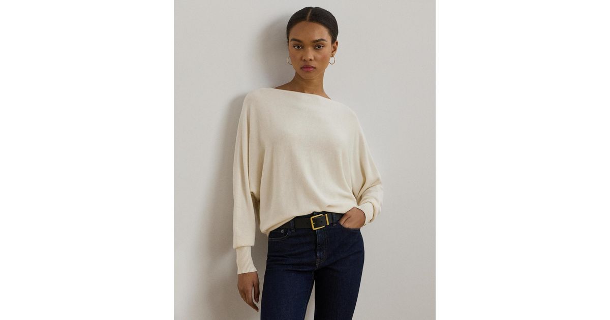 Ralph Lauren Cotton blend Dolman sleeve Sweater in Natural Lyst