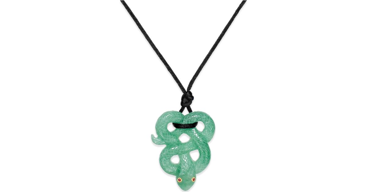 Macy's Ruby Accent Jade Snake Pendant Necklace In Silk And 14k Gold in