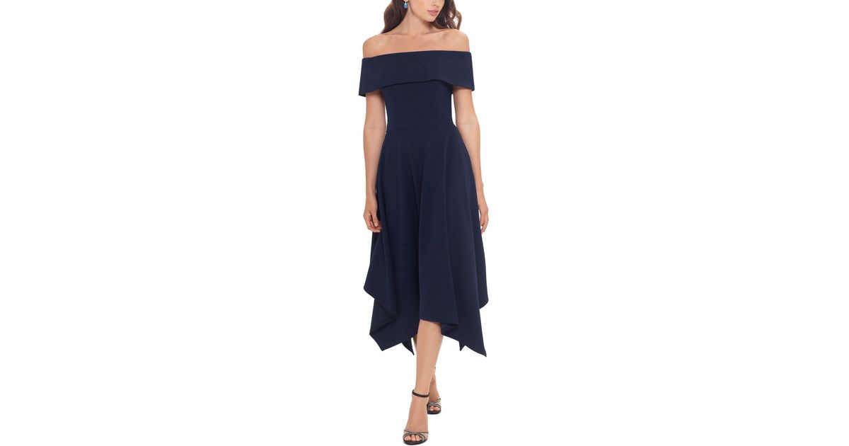 Xscape Handkerchiefhem Offtheshoulder Dress in Blue Lyst