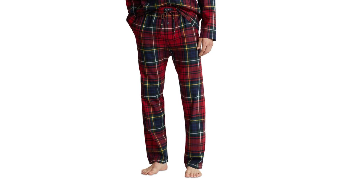 Polo Ralph Lauren Cotton Plaid Flannel Pajama Pants in Red for Men