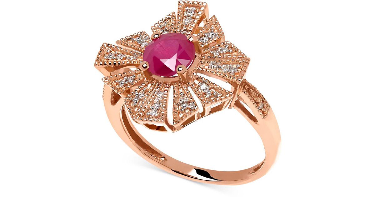 Macy&#39;s Ruby (1 Ct. T.w.) And Diamond Accent Ring In 14k Rose Gold in Metallic - Lyst
