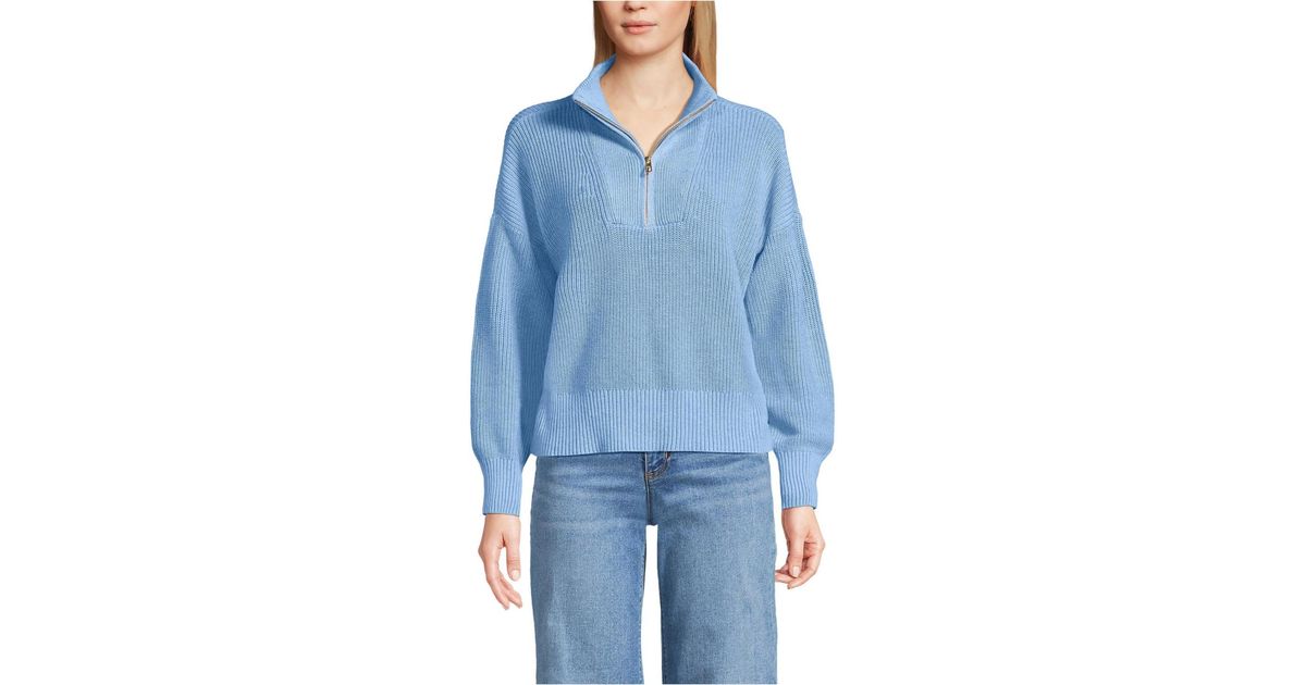 Lands' End Petite Drifter Shaker Wedge Quarter Zip Sweater in Blue | Lyst