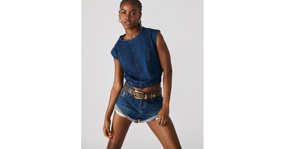 売れ筋商品|||スティーブ マデン カットソー トップス レディース Women's Sleeveless Denim Leila Top Dark Blue Steve Madden Sleeveless Denim Leila Top in Blue | Lyst
