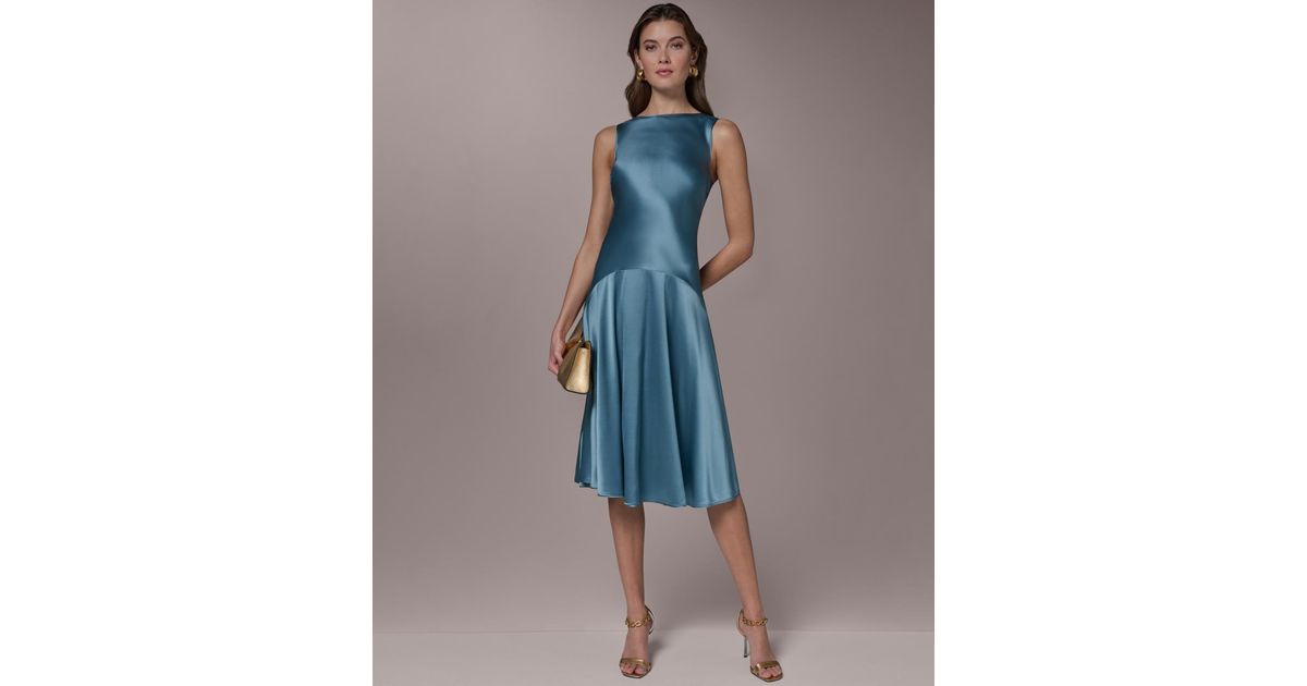 Donna Karan Sleeveless Boat Neck Midi Dress in Blue | Lyst
