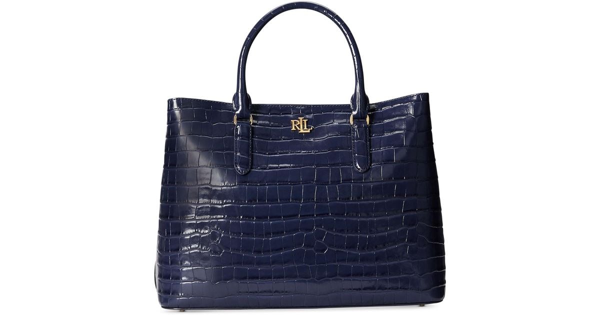 Lauren by Ralph Lauren Embossed Leather Large Marcy Satchel in Blue Lyst