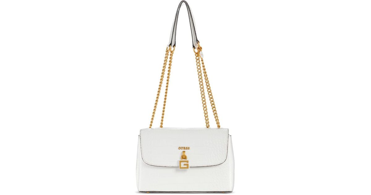 Guess Montreal Convertible Croc-embossed Crossbody Flap in White | Lyst