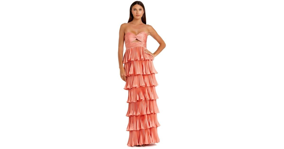 Mac Duggal Pleated Charmeuse Strapless Tiered Ruffle Gown | Lyst