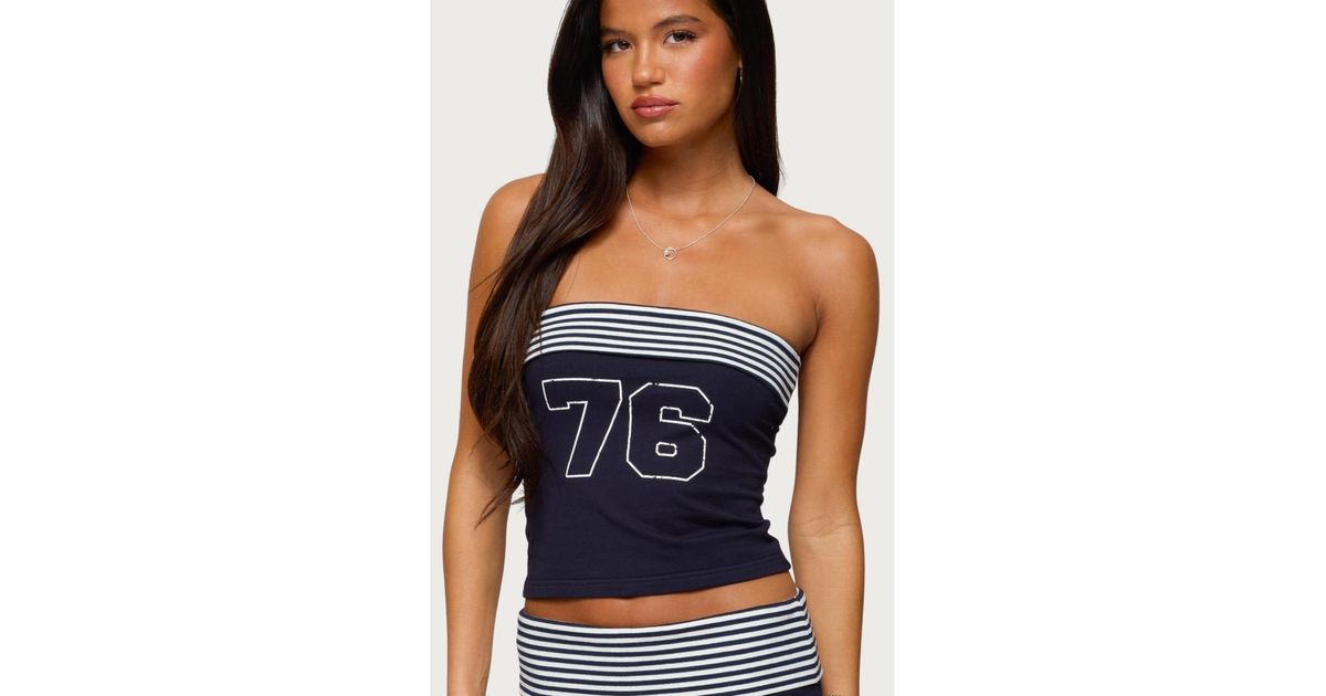 Edikted 76 Stripey Fold Over Tube Top in Blue | Lyst