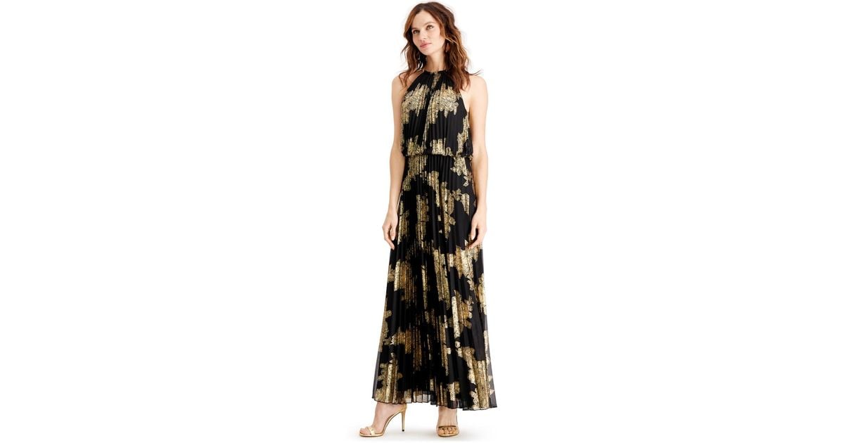 Msk Metallic print Pleated Blouson Gown in Black Lyst