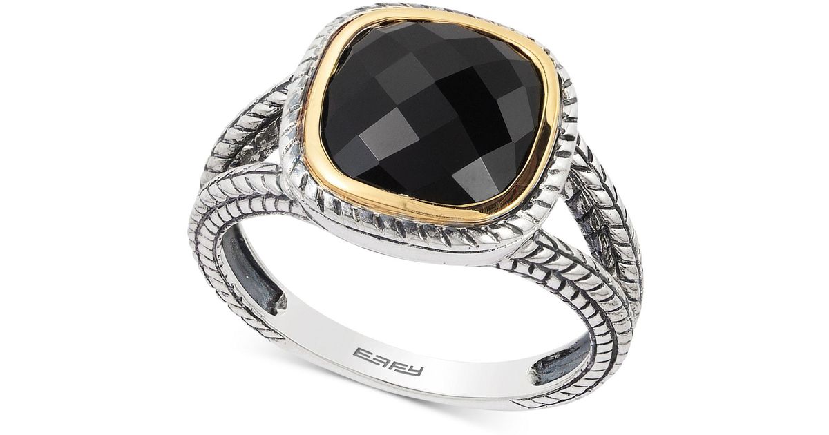 Effy Collection Onyx Ring In Sterling Silver & 18k Gold in Metallic Lyst