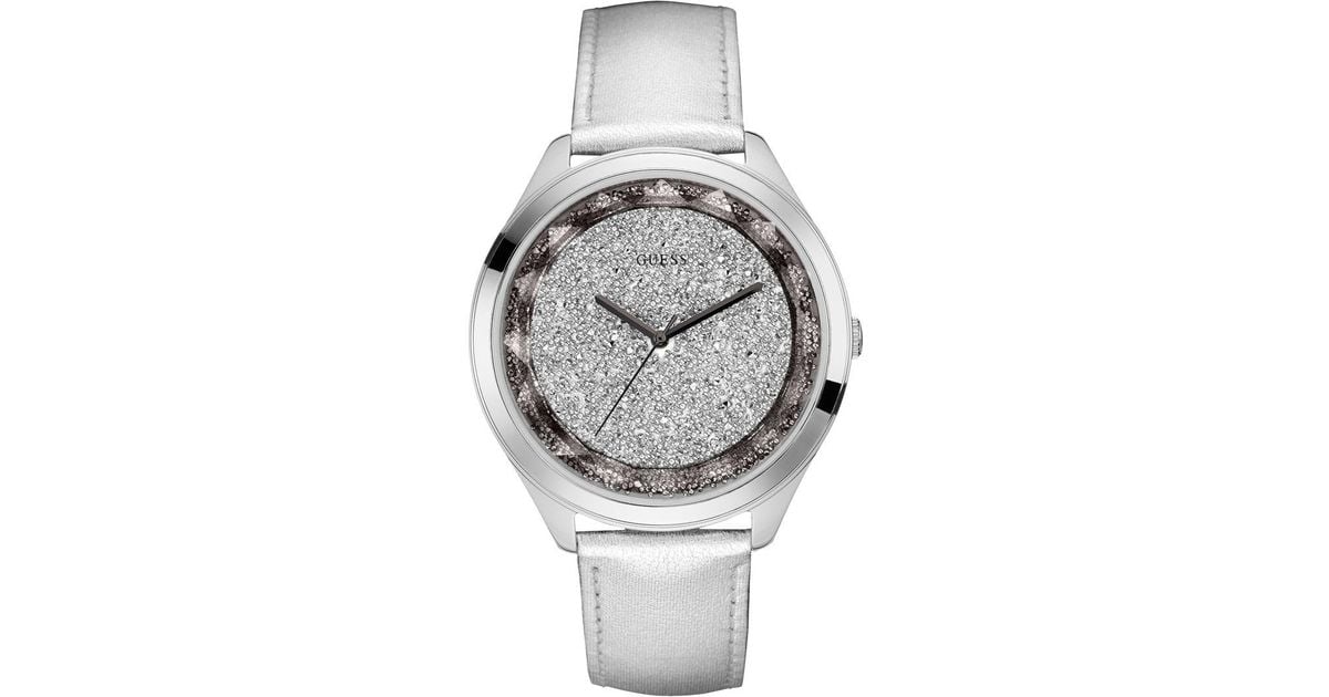 Guess Women's Metallic Silver Leather Strap Watch 45mm U0652l1 Lyst