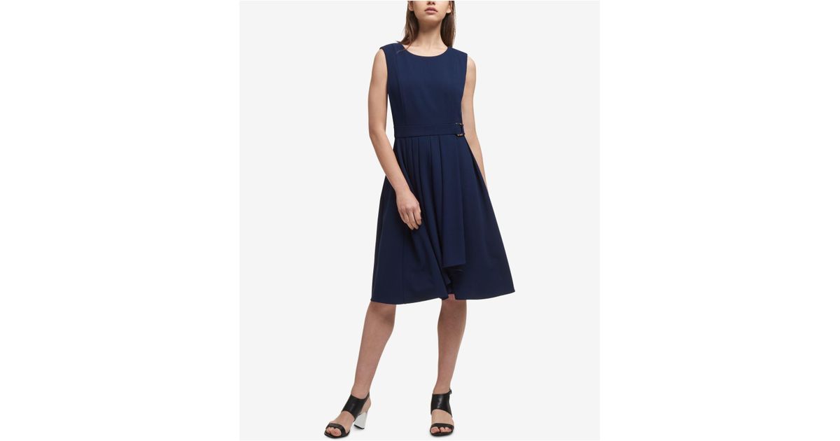 DKNY Synthetic Pleated A-line Dress in Midnight Navy (Blue) | Lyst