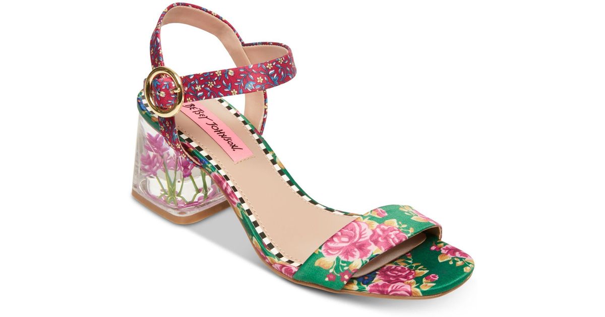 Betsey Johnson Livvie Floral Transparent Block Heel Sandals | Lyst