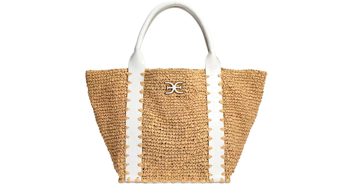 Sam Edelman Marley Large Raffia Collapsible Tote Bag in White | Lyst