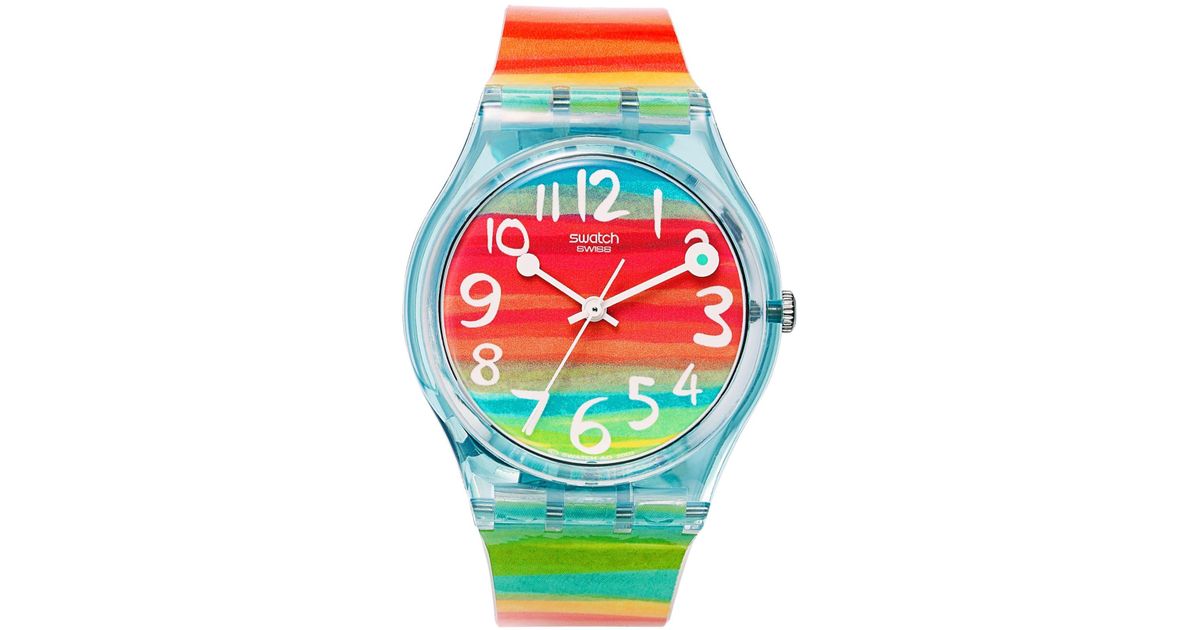 Swatch Watch, Unisex Swiss Color The Sky Rainbow Plastic Strap 34mm Gs124 |  Lyst