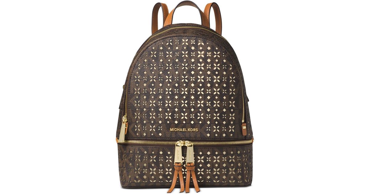 Michael kors Rhea Zip Medium MK Signature Backpack in Brown | Lyst