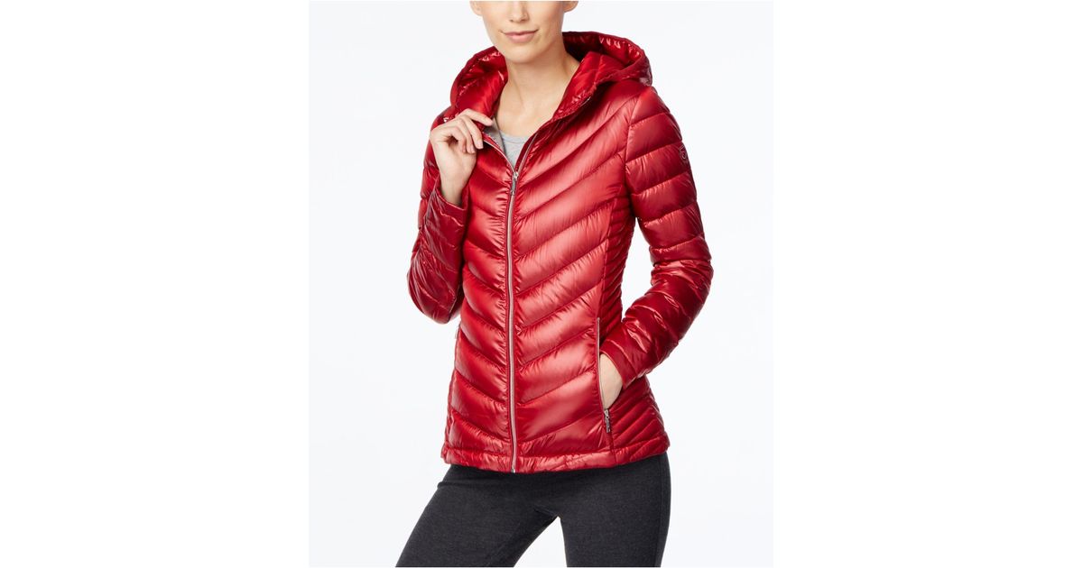 Calvin Klein Packable Down Puffer Coat in Red | Lyst