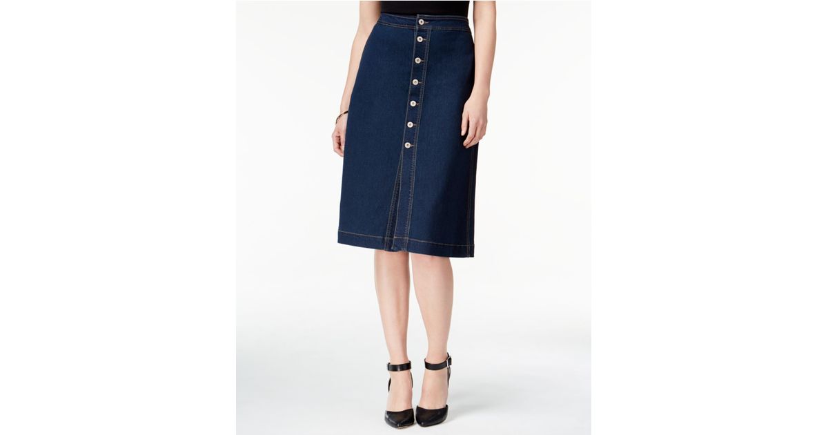 style co button front denim skirt in blue lyst style co button front denim skirt in blue lyst