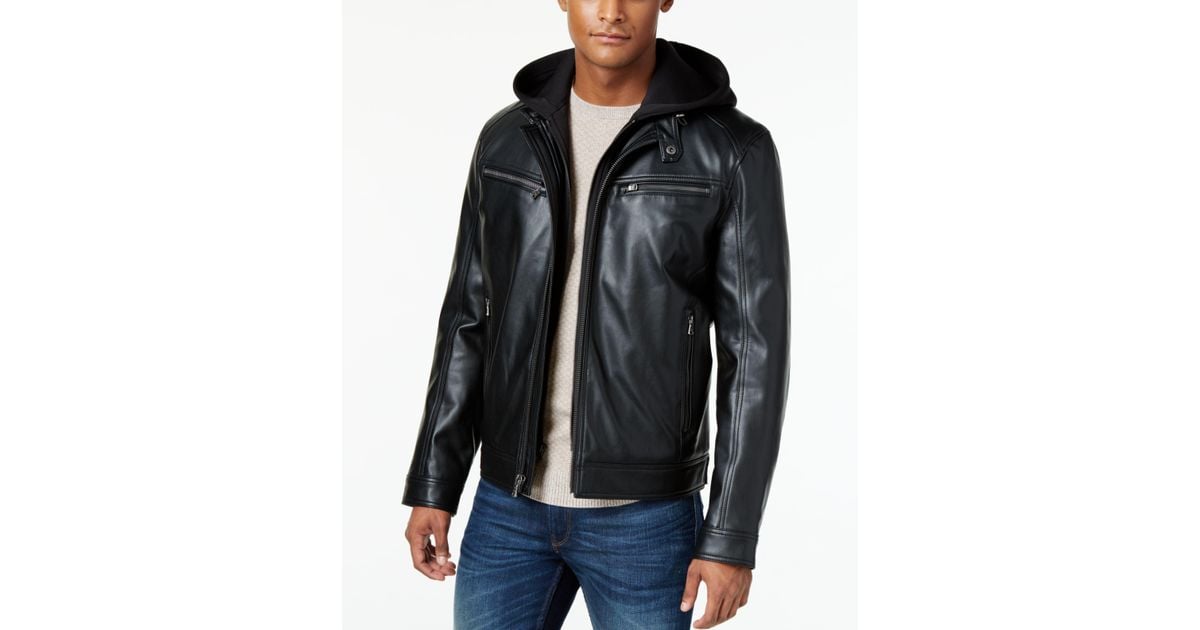 Michael kors Michael Fauxleather Neoprenehood Bomber Jacket in Black for Men Lyst