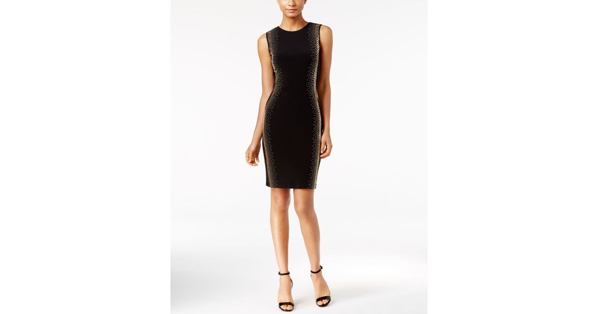 Lyst - Calvin Klein Studded Sheath Dress in Black