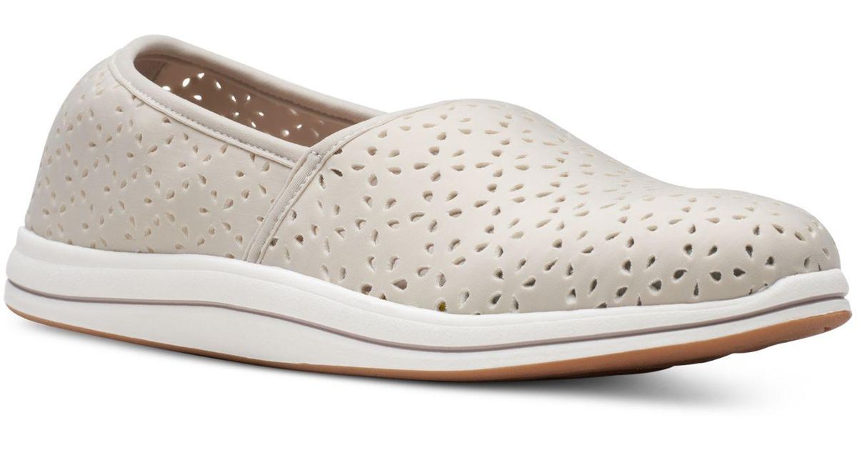 Clarks Cloudsteppers Breeze Emily Perforated Loafer Flats in White | Lyst