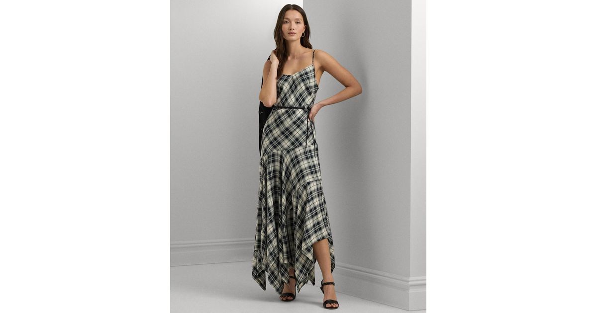 echo asymmetrical mesh wrap dress Gothic Plaid Print Lace Trim Lace-up Full Zipper A Line Tank Dress Green / S main image 1