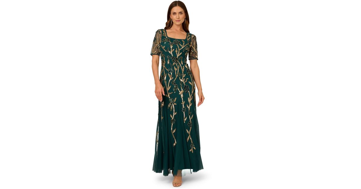 green plus size homecoming dress Adrianna Papell Halter Beaded Mermaid Gown, Womens, 14, Black main image 0