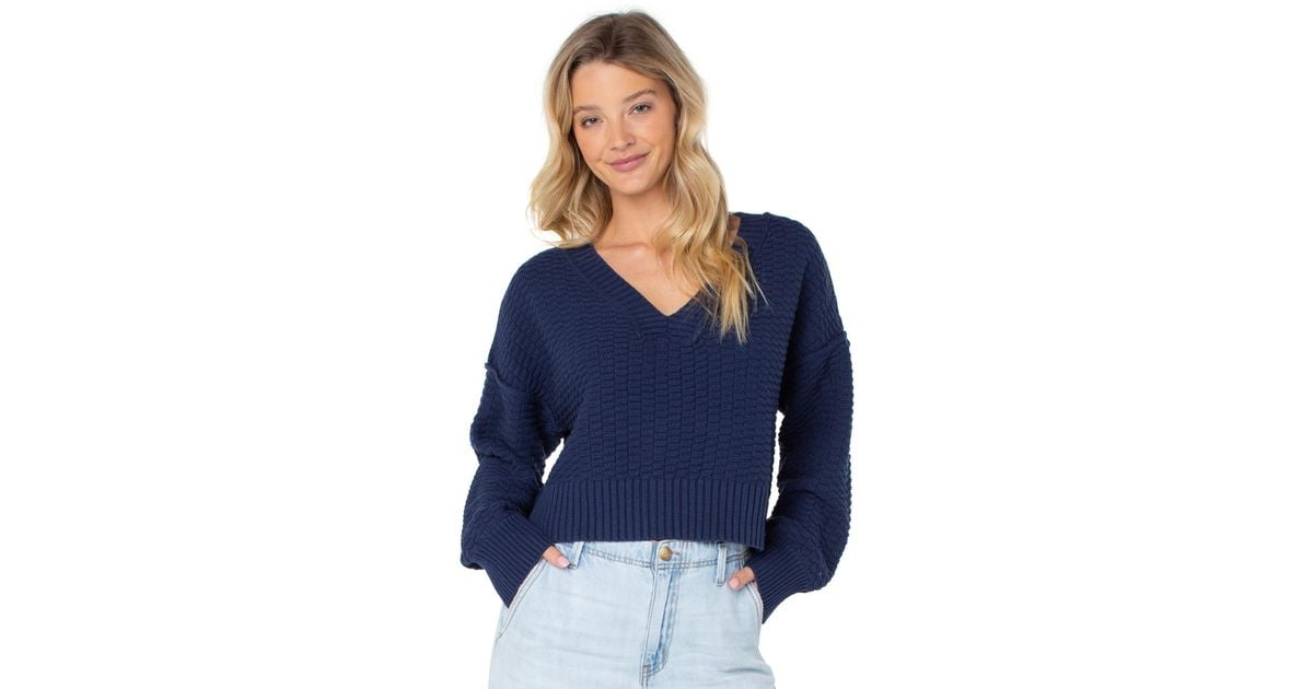 Roxy Study Hall V-neck Knit Sweater in Blue | Lyst