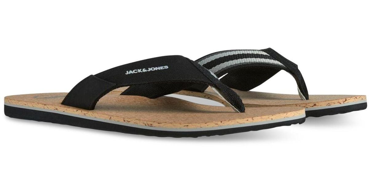 Jack & Jones Cotton Ritchie Cork Flipflop Sandals in Anthracite (Black