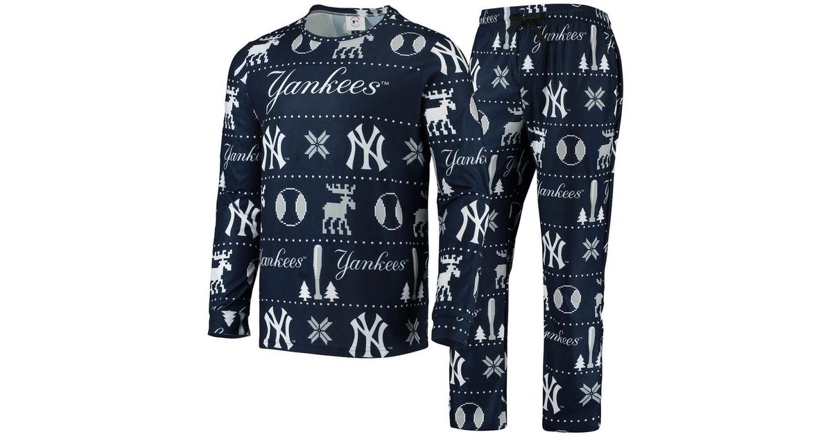 FOCO Synthetic Navy New York Yankees Ugly Pajama Sleep Set in Blue for