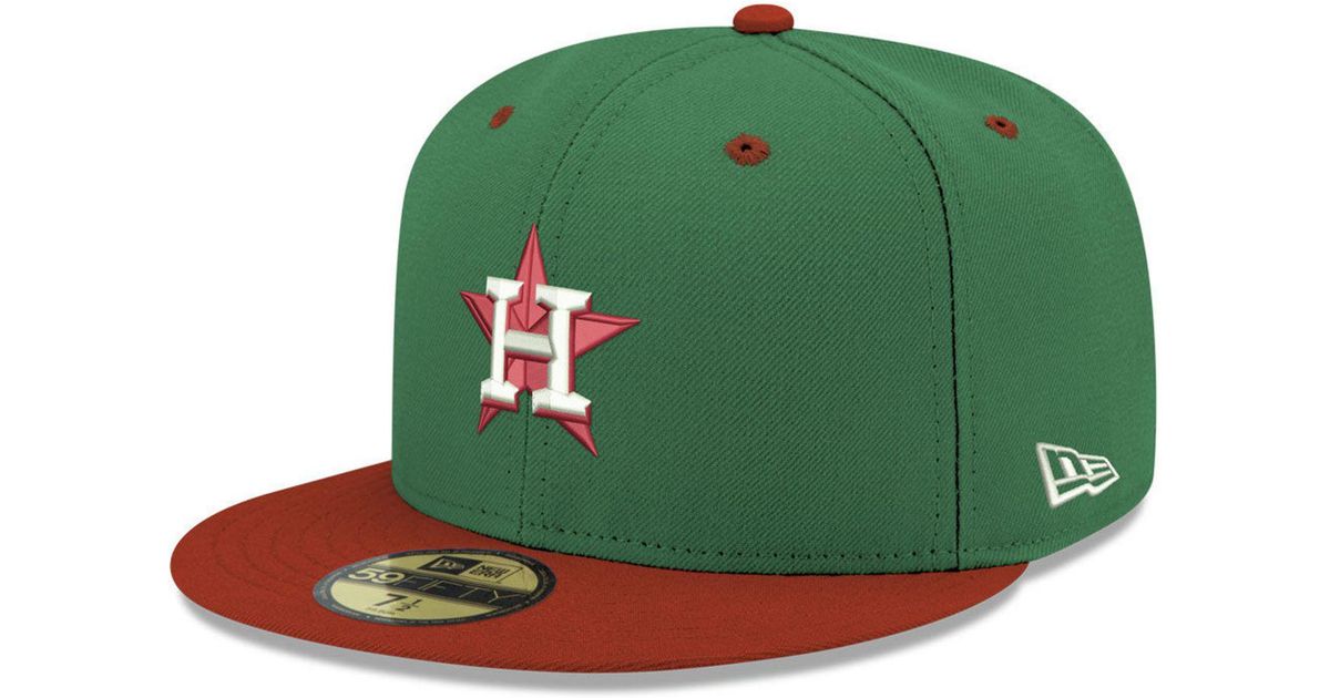 Hat Club Houston Astros NBA Crossover Script Red Dome Green Brim – Rebeaters
