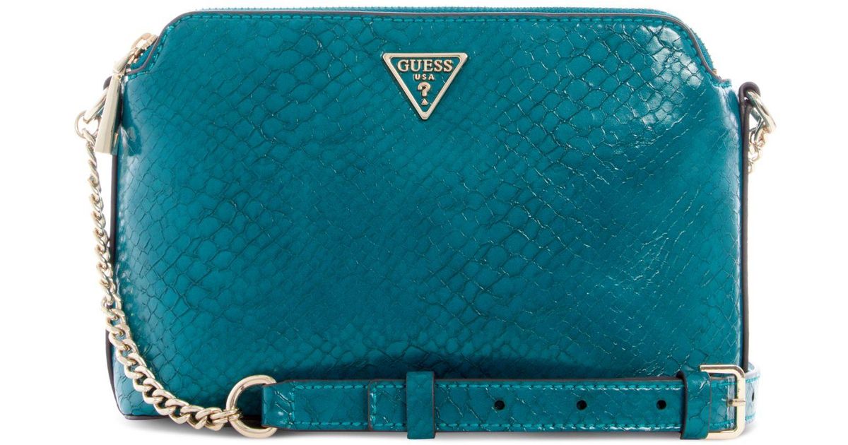 Guess Moon Light Python Double Zip Crossbody in Blue | Lyst