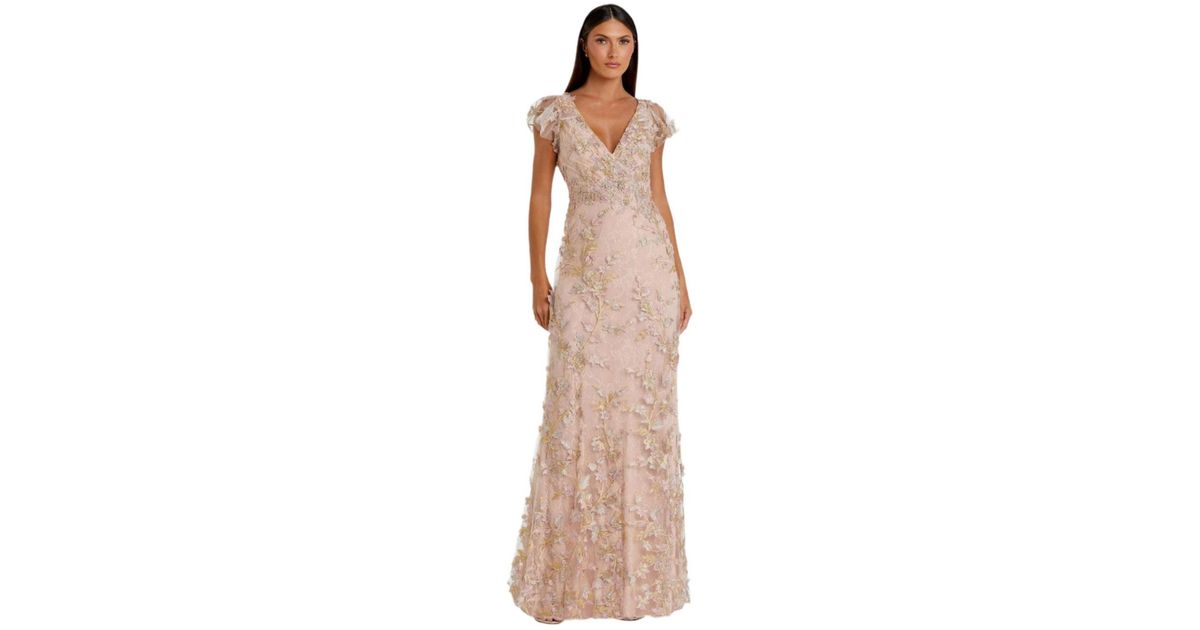 fitted lace wedding dress Mac Duggal - Pink Embellished Flutter Sleeve Gown main image 1