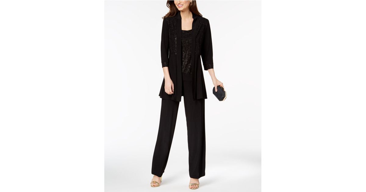 R & M Richards Synthetic Glitterprint Pantsuit in Black Lyst