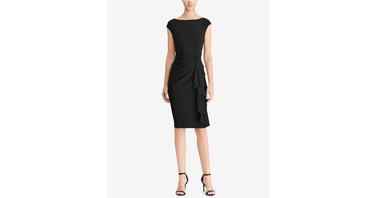 american living satin ruffle sheath dress