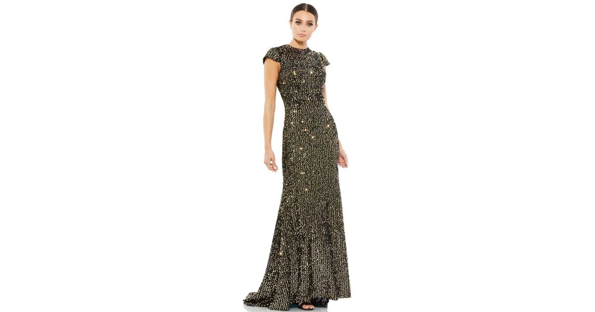 Mac Duggal Ieena Sequined Cap Sleeve High Neck Gown in Green Lyst