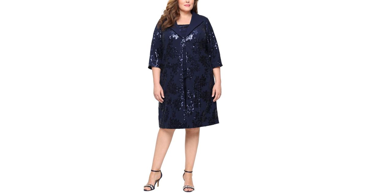 Alex Evenings Plus Size Short Stretch Scuba Crepe 3/4-sleeve Jacket Dress  in Blue | Lyst