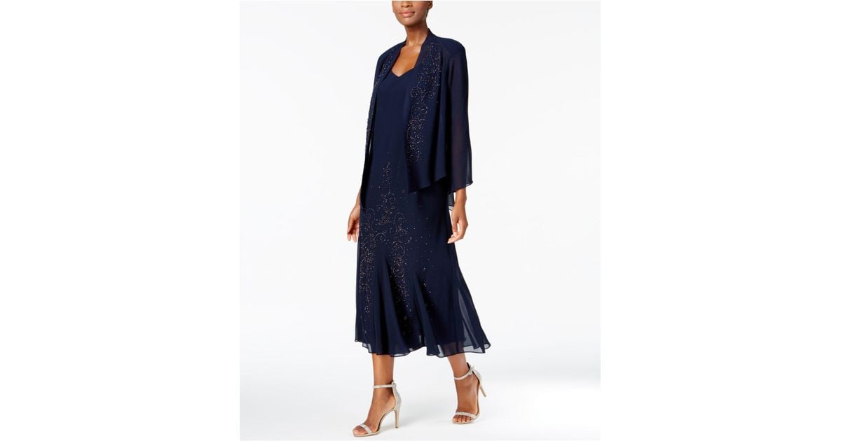 R & M Richards Dress And Jacket, Embellished Chiffon in Blue Lyst