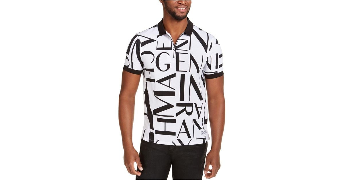 Armani Exchange Zip-neck All Over Print Polo in White for Men | Lyst