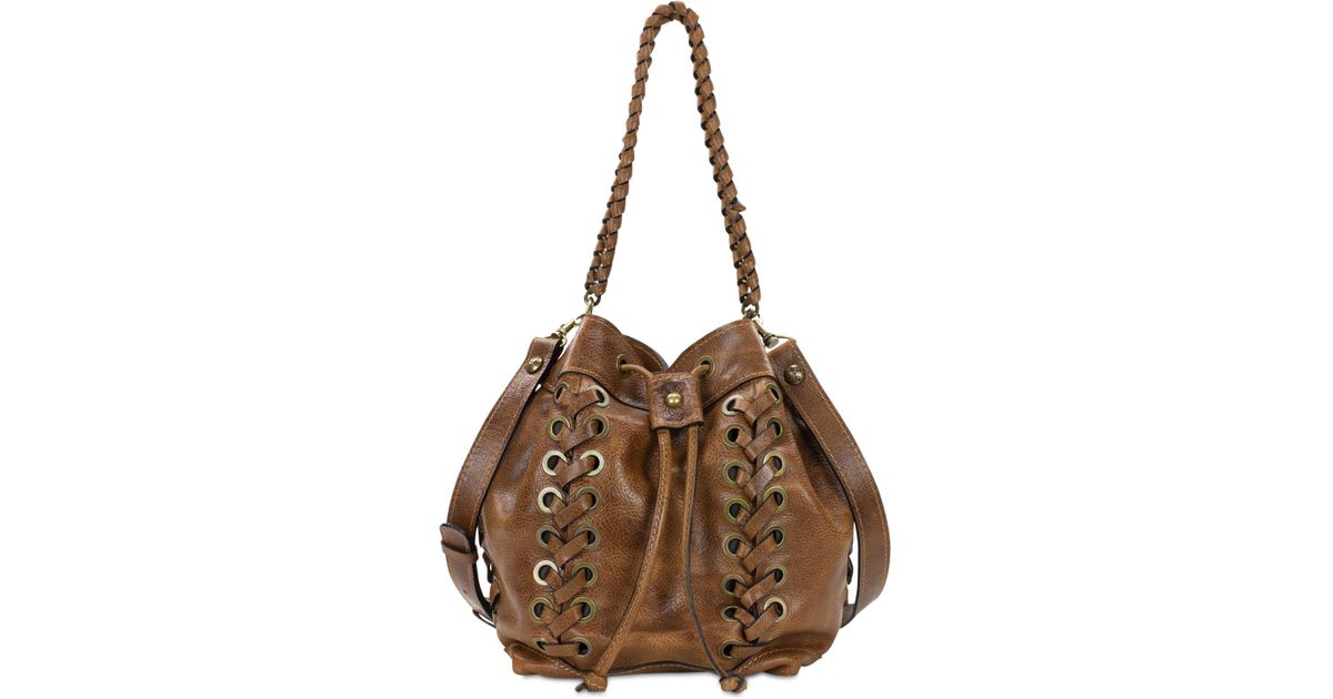 Patricia Nash Martina Small Crossbody Drawstring Bag in Cognac (Brown