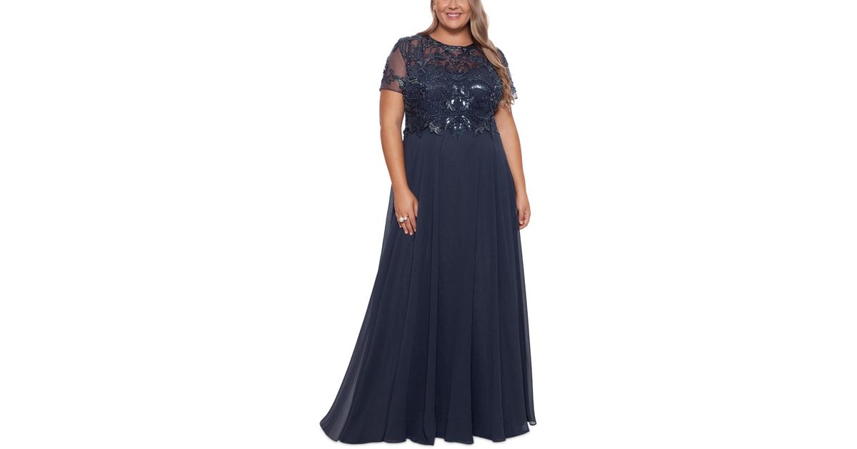 Xscape Plus Size Embellished Chiffon Ball Gown in Blue Lyst