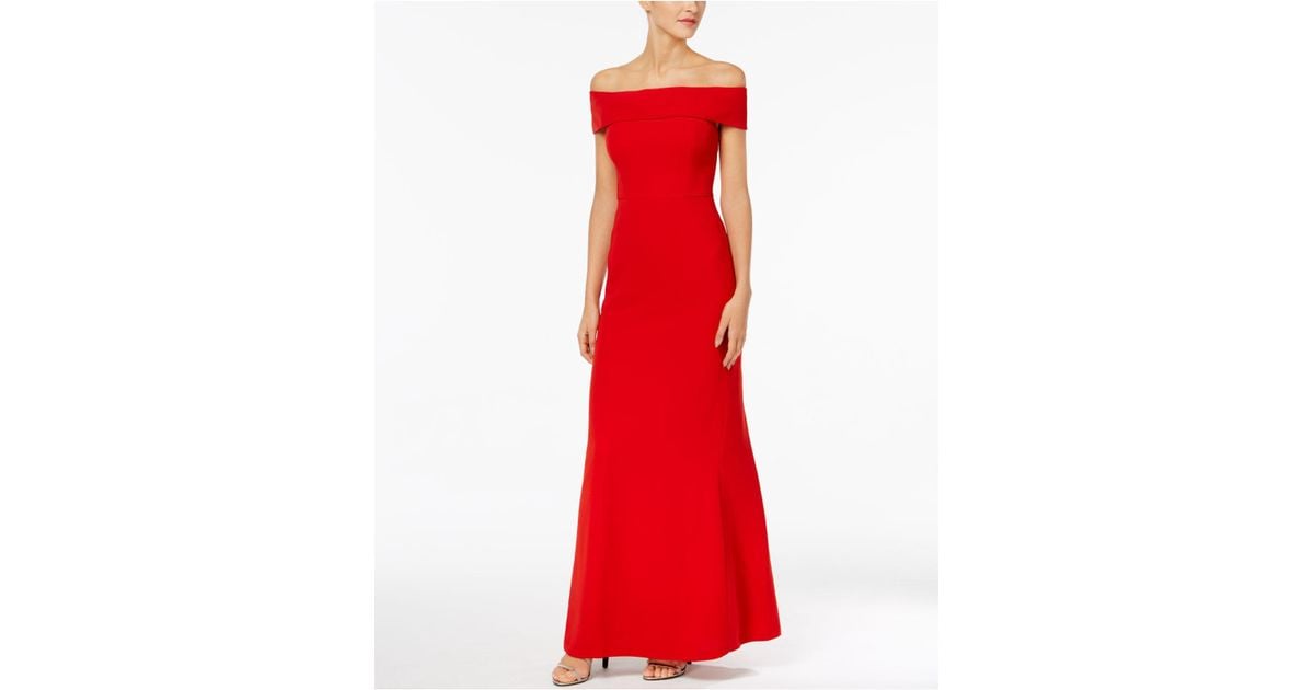 calvin klein off the shoulder gown