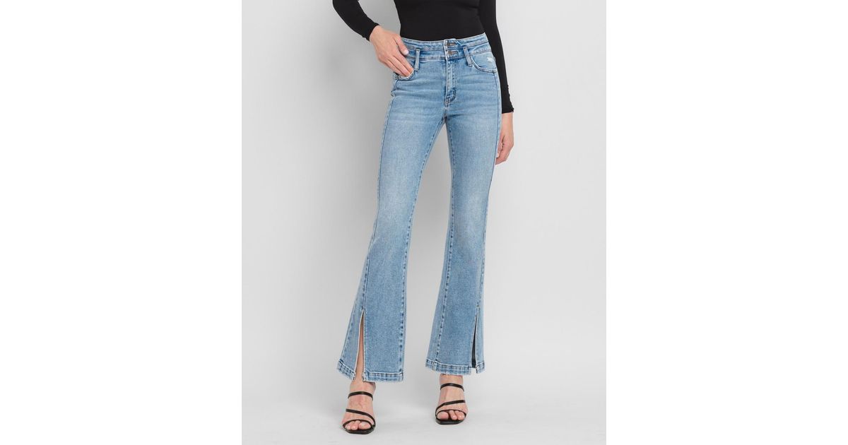 Flying Monkey High Rise Slant Raw Hem Crop Flare Jeans