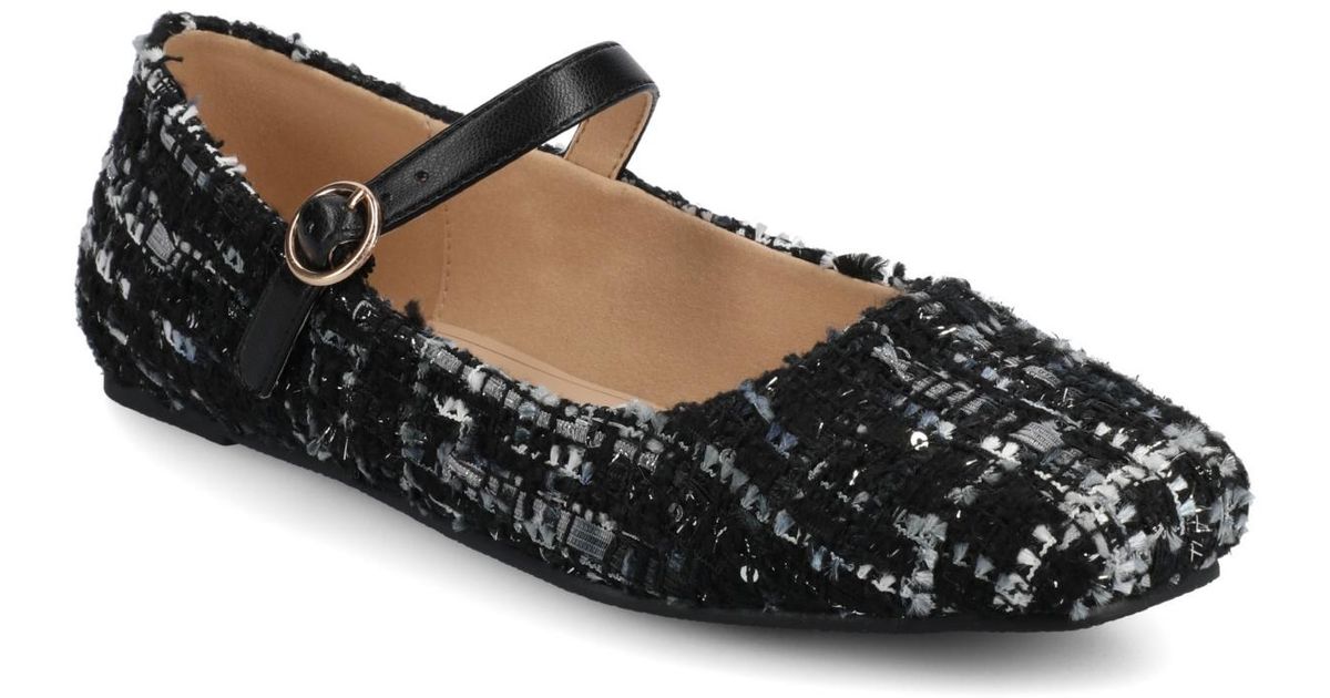 Journee Collection Carrie Square Toe Mary Jane Flats in Black | Lyst
