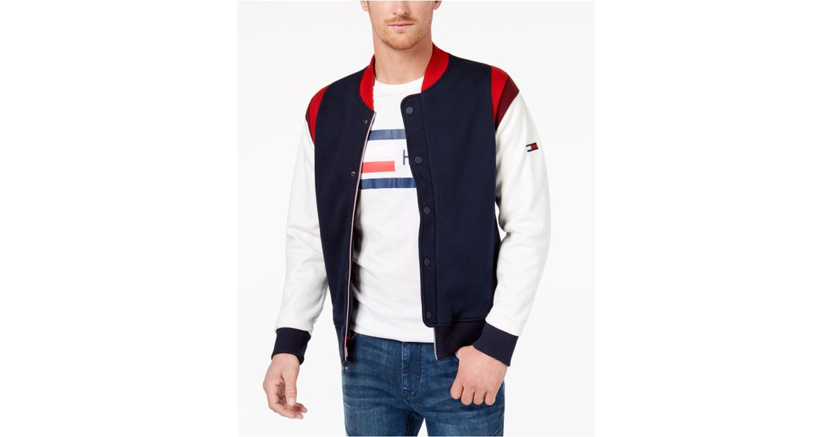 Tommy Hilfiger Men's Navy Blazer Full Zip Baseball Sweater Jacket 