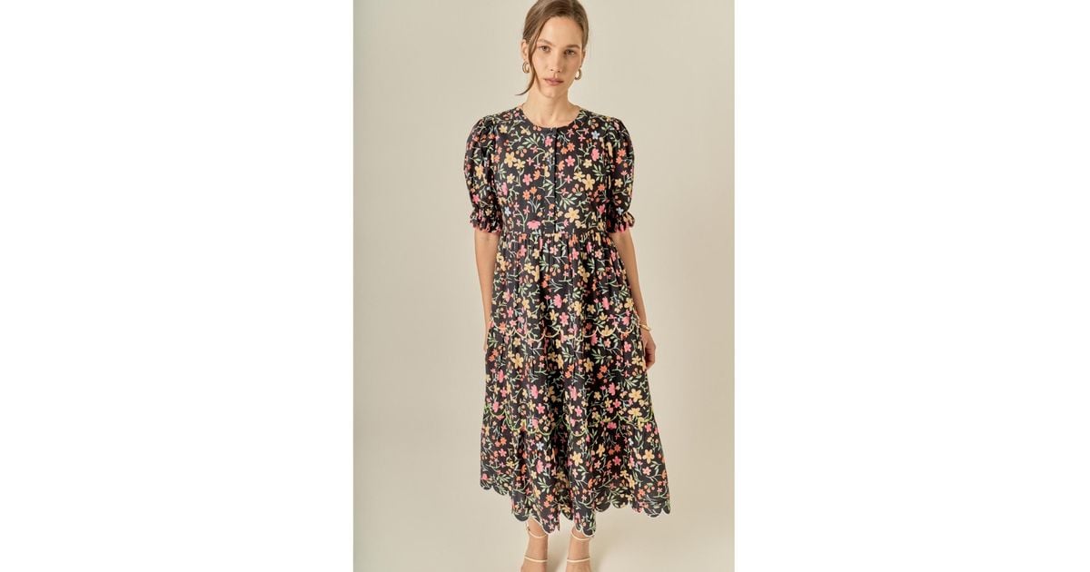 english factory scalloped edge midi dress English Factory Women's Contrast Scallop Edge Midi Dress