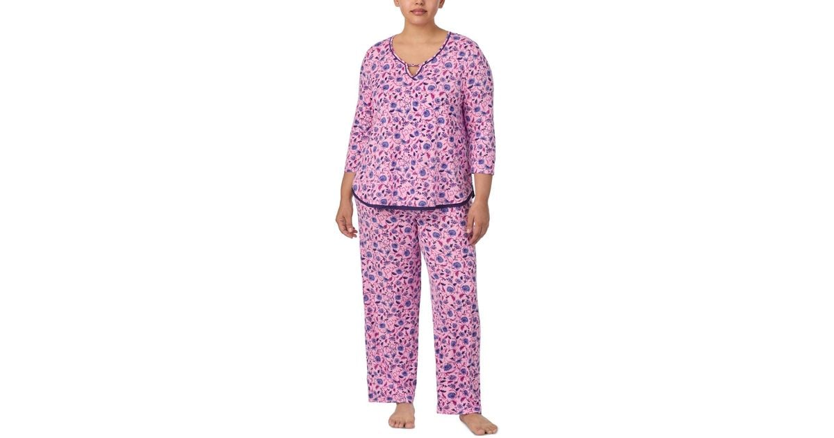 Ellen Tracy Plus Size 2 pc. Printed 3 4 sleeve Pajamas Set in Red Lyst