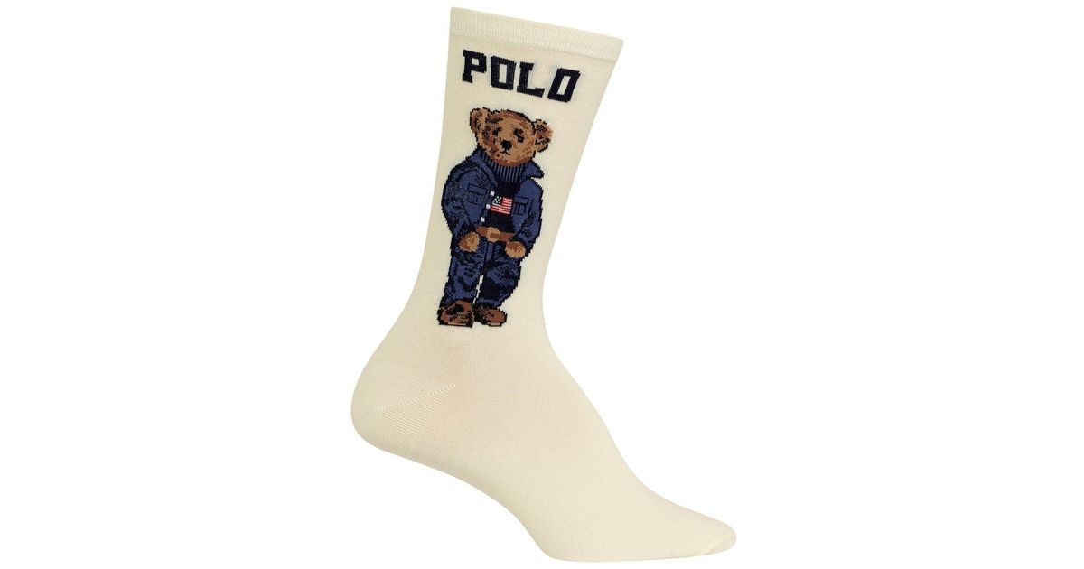 Polo Ralph Lauren Americana Polo Bear Crew Socks in White | Lyst